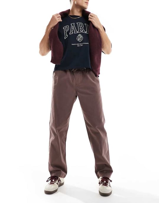 ASOS DESIGN rak ben chinos med resår i brunt - Image 4