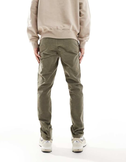 ASOS DESIGN slim cord chinos i tvättad khaki - Image 4