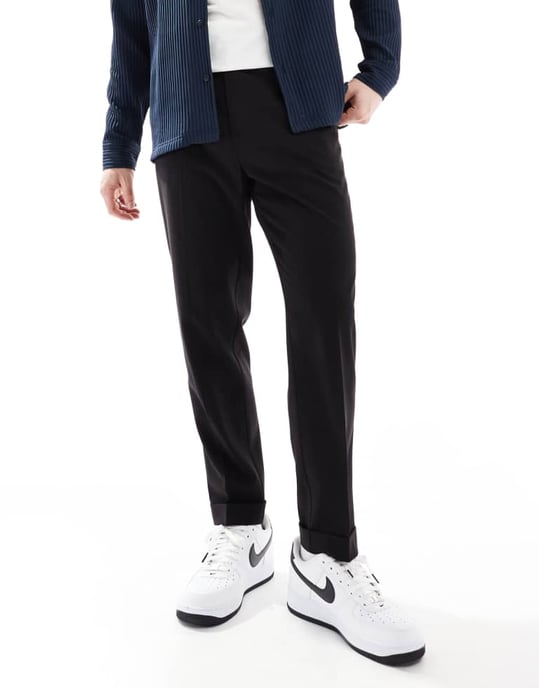 ASOS DESIGN smart tapered fit chinos i svart med halv elastisk midja - Image 2