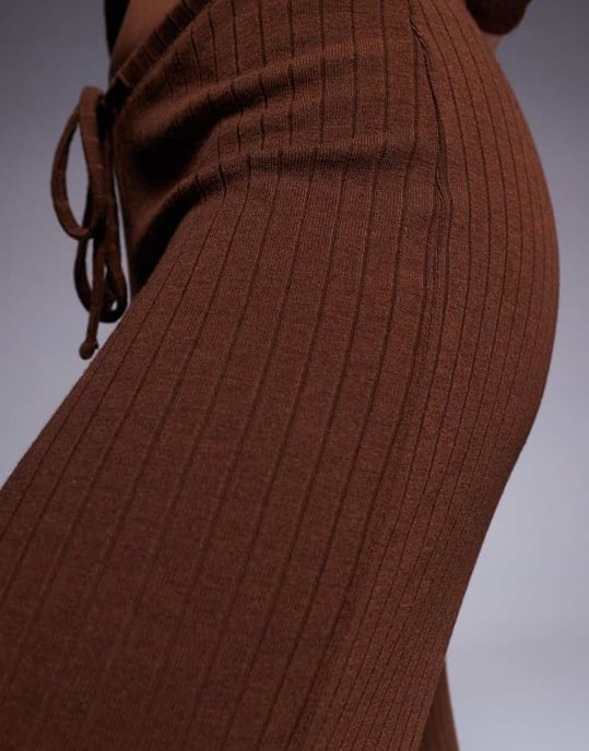 ASOS DESIGN co-ord wide rib wide leg trouser in chocolate - Image 3