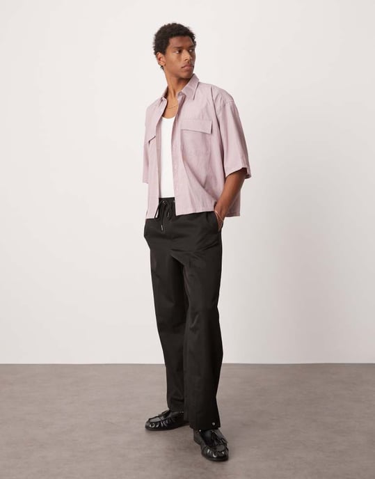 ASOS DESIGN pull on smart wide leg trousers with hem poppers in black - Image 2