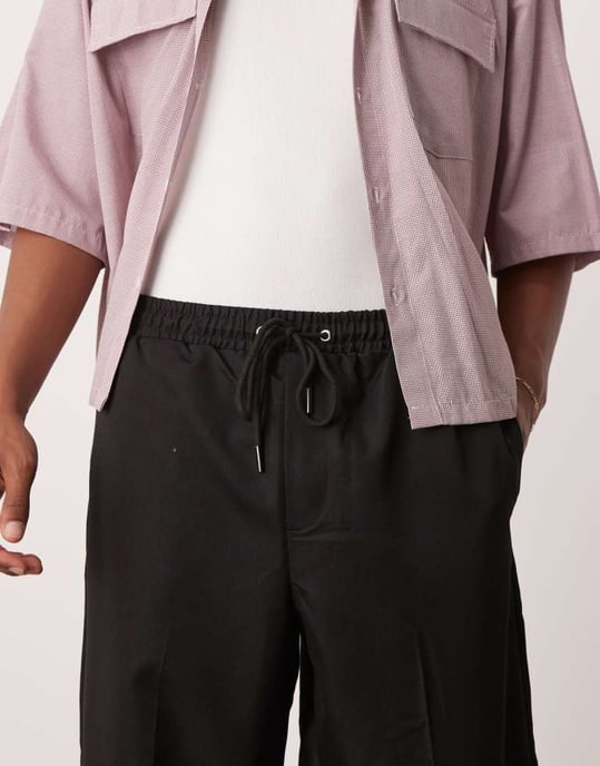 ASOS DESIGN pull on smart wide leg trousers with hem poppers in black - Image 3