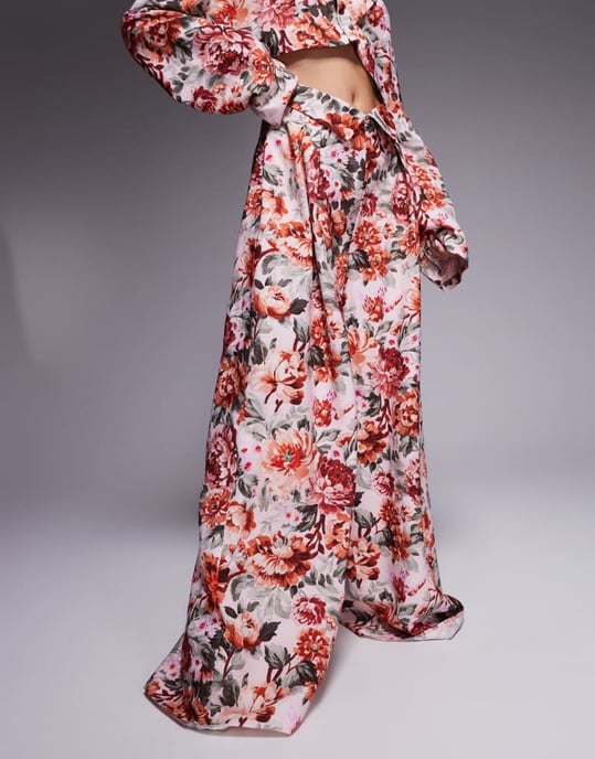 ASOS LUXE co-ord linen look tailored wide leg trouser in tapestry floral print - Image 2