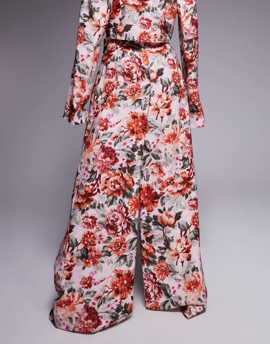 ASOS LUXE co-ord linen look tailored wide leg trouser in tapestry floral print - Image 3