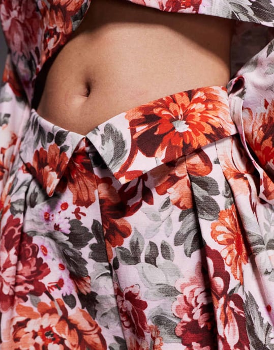 ASOS LUXE co-ord linen look tailored wide leg trouser in tapestry floral print - Image 4
