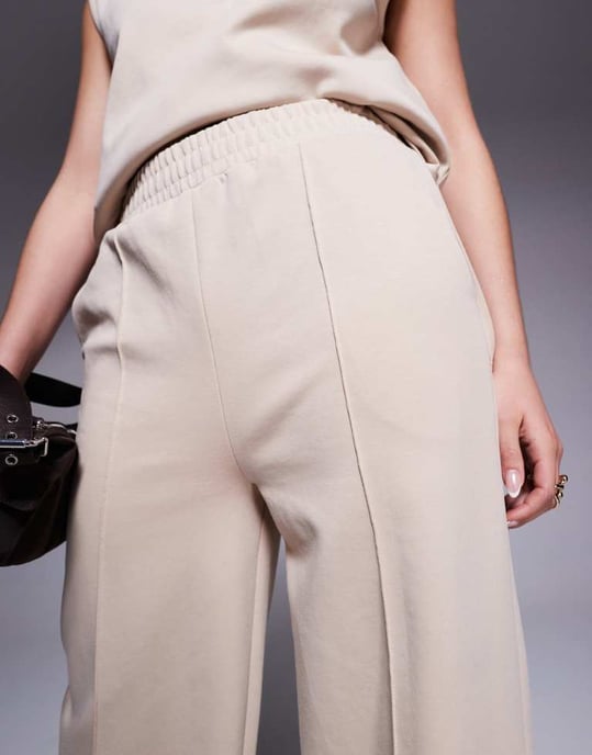ASOS DESIGN co-ord interlock wide leg trouser in neutral - Image 2