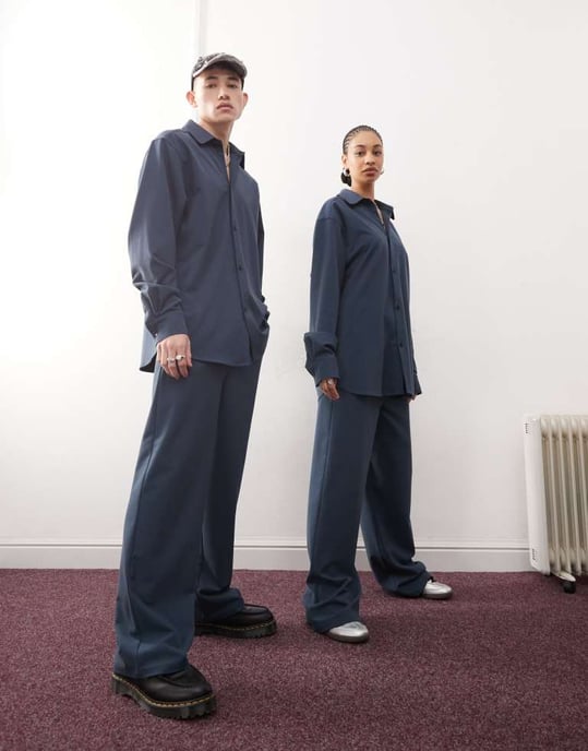Återvunnen vintage unisex byxa med vida ben i marinblå koord - Image 4
