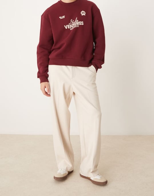 ASOS DESIGN smart vida byxor med sidopipning i sten - Image 4