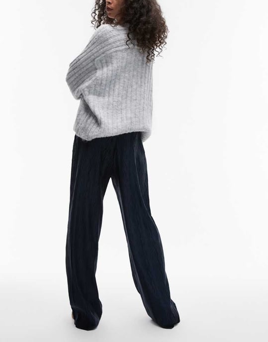 Topshop krinklad plissé vida byxor i marinblått - Image 4
