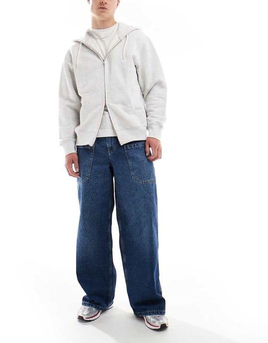 ASOS DESIGN lösa jeans med sidofickdetaljer i mörkblåtvätt - Image 1