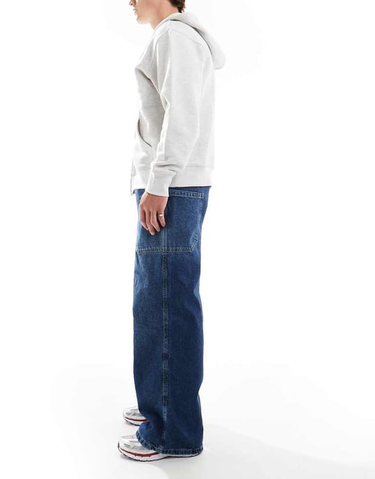 ASOS DESIGN lösa jeans med sidofickdetaljer i mörkblåtvätt - Image 2
