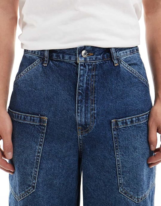 ASOS DESIGN lösa jeans med sidofickdetaljer i mörkblåtvätt - Image 4