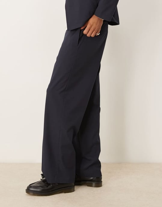 ASOS DESIGN smart koord vida byxor i marinblå - Image 2