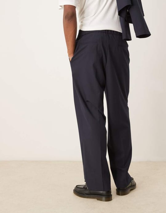 ASOS DESIGN smart koord vida byxor i marinblå - Image 4