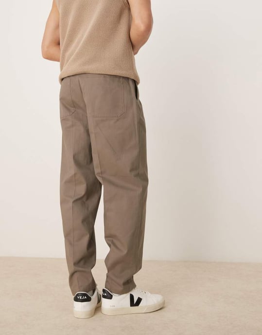 ASOS DESIGN smart oversized tapered cotton chino trousers with side adjusters in khaki - Image 2
