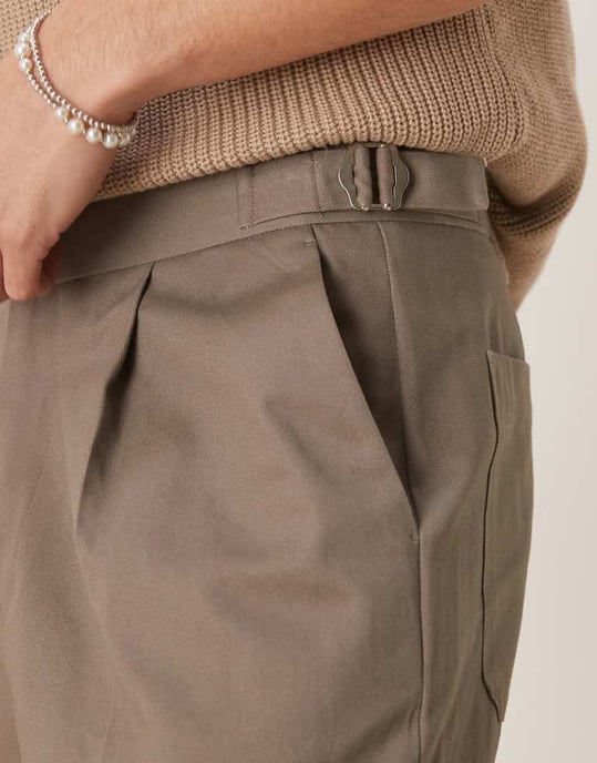 ASOS DESIGN smart oversized tapered cotton chino trousers with side adjusters in khaki - Image 4