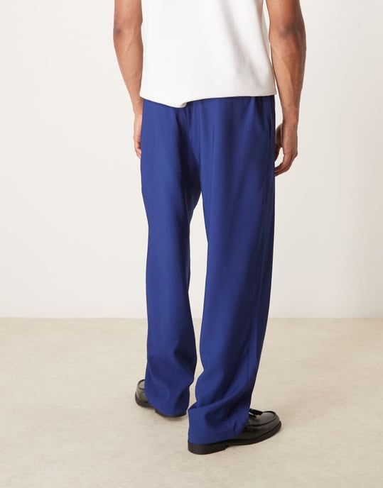 ASOS DESIGN smart vida byxor med elastisk midja i marinblå - Image 4
