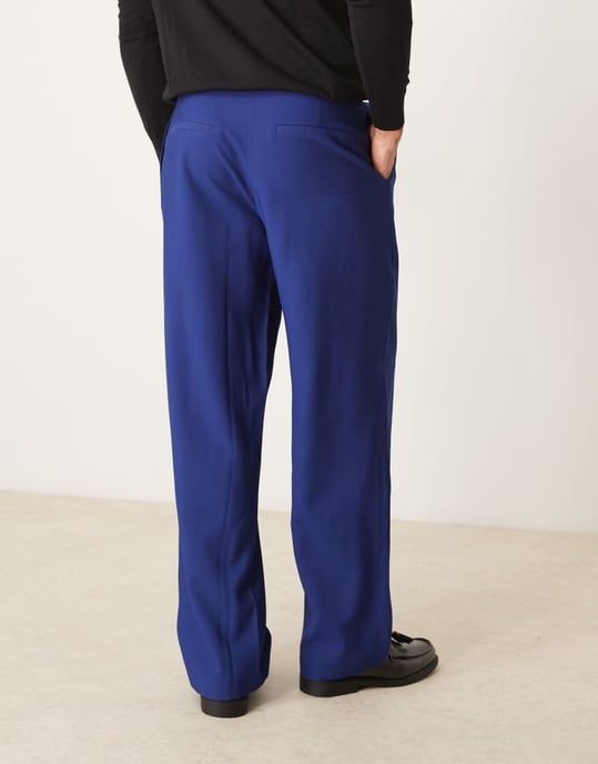 ASOS DESIGN smart vida byxor med kraftiga bältesöglor i marinblått - Image 3