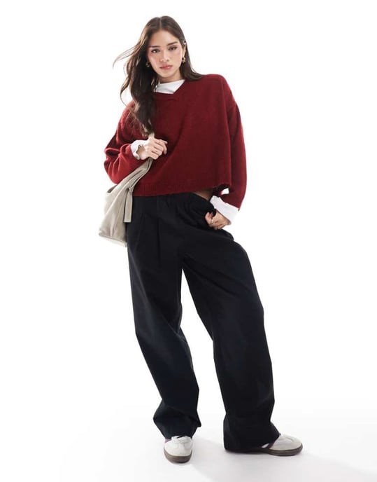 ASOS DESIGN exaggerated pull on wide leg trouser in washed black - Image 1