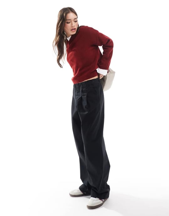 ASOS DESIGN exaggerated pull on wide leg trouser in washed black - Image 3