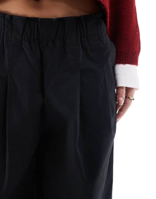 ASOS DESIGN exaggerated pull on wide leg trouser in washed black - Image 4