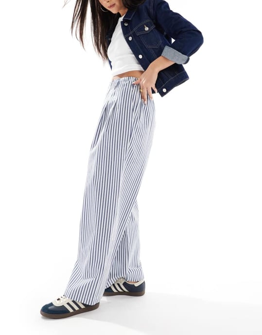 ASOS DESIGN exaggerated pull on wide leg trouser in blue stripe - Image 3