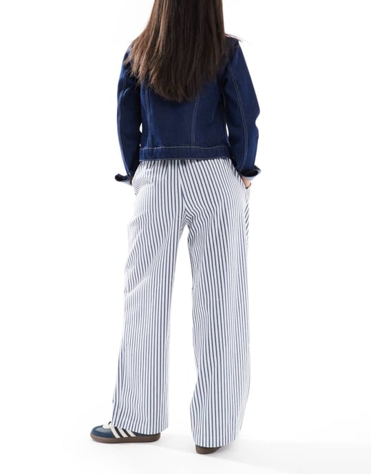 ASOS DESIGN exaggerated pull on wide leg trouser in blue stripe - Image 4