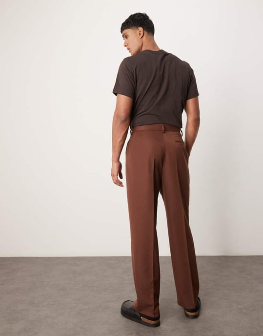 ASOS DESIGN smart vida byxor med framvikt i brun - Image 3