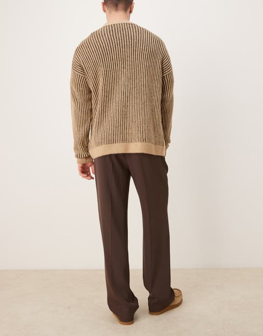 ASOS DESIGN smart wide leg trousers with front pleat in brown - Image 2