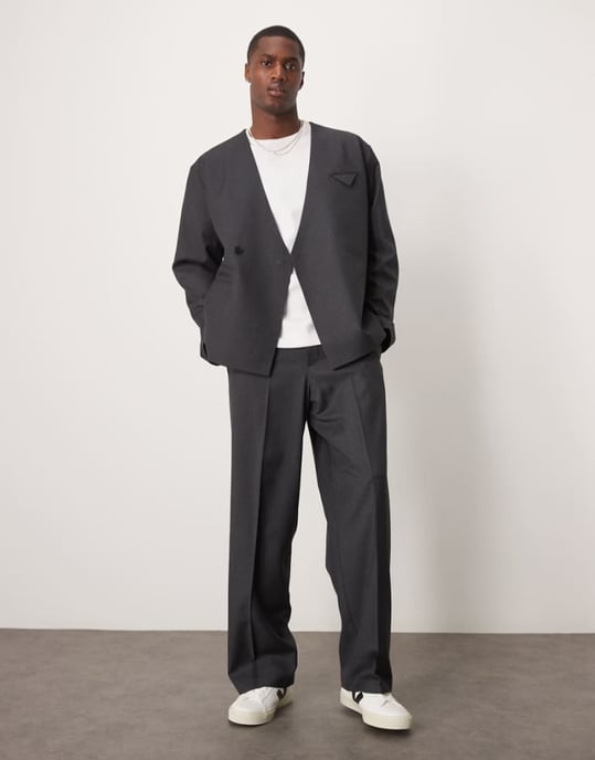 ASOS DESIGN wide leg suit trousers in charcoal - Image 1