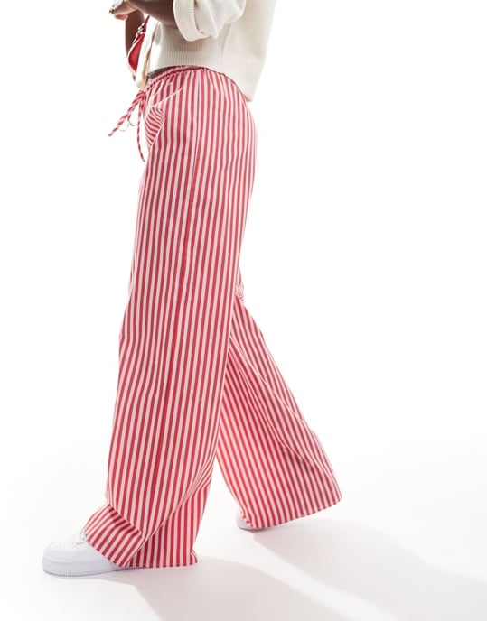 ASOS DESIGN poplin byxor med vida ben i rosa rand - Image 3