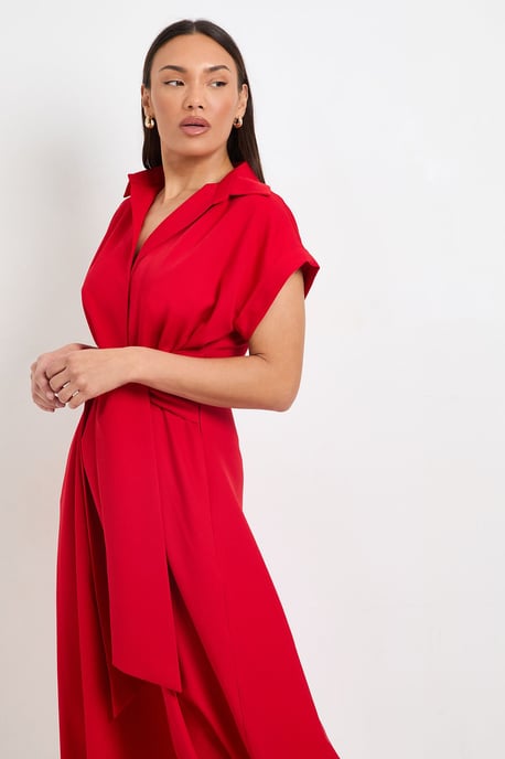 Formal Front Tie Shirt Midi Dress - Image 2