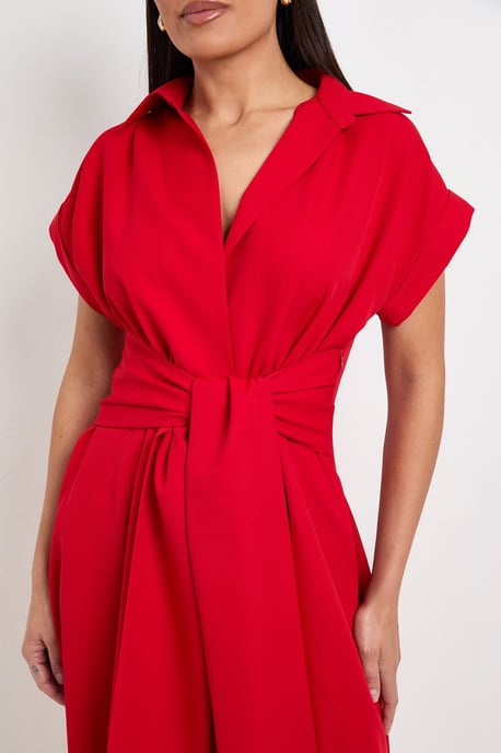 Formal Front Tie Shirt Midi Dress - Image 5