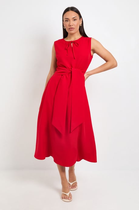 Formal Tie Front Belted Midi Dress - Image 1