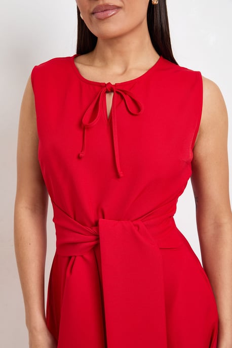 Formal Tie Front Belted Midi Dress - Image 5