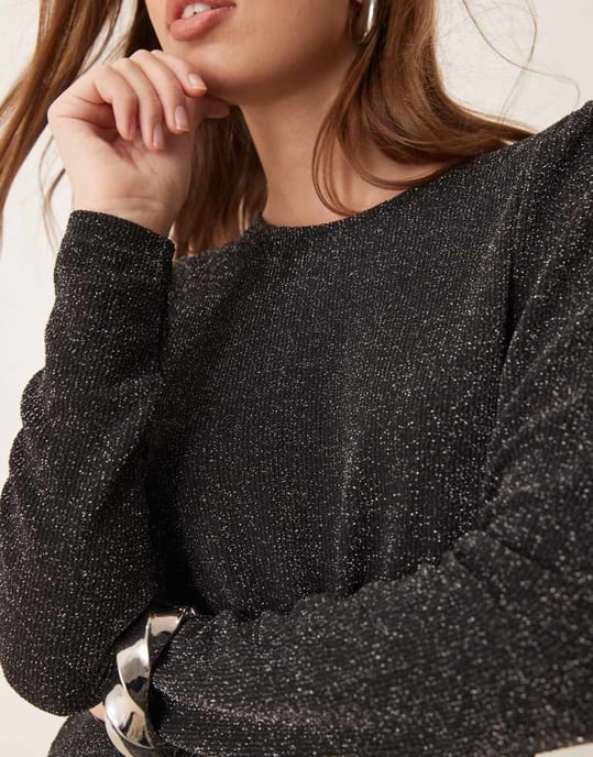 Vila långärmad glittrig topp set i svart - Image 2