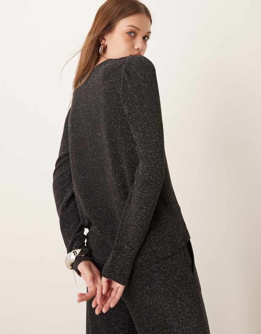 Vila långärmad glittrig topp set i svart - Image 3
