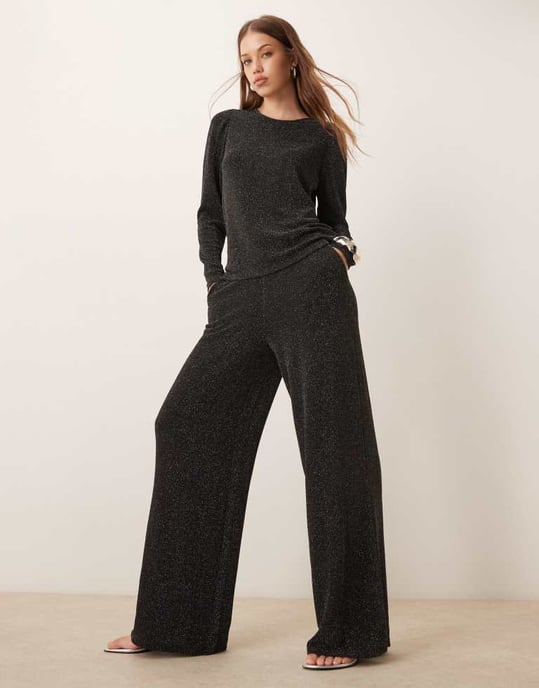 Vila långärmad glittrig topp set i svart - Image 4