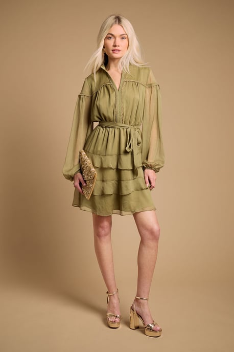 Contrast Tiered Mini Dress - Image 1
