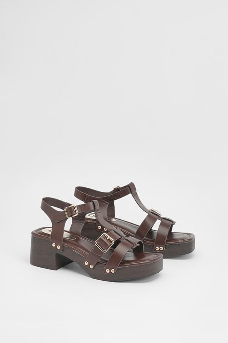Jasmin Faux Leather Wood Effect Block Heel Platform Sandals - Image 3