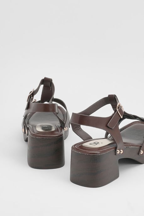 Jasmin Faux Leather Wood Effect Block Heel Platform Sandals - Image 4