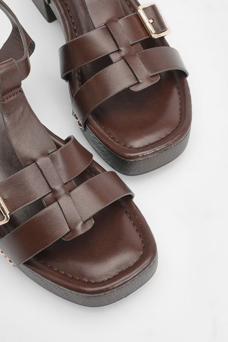 Jasmin Faux Leather Wood Effect Block Heel Platform Sandals - Image 5
