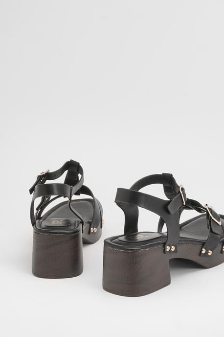 Jasmin Faux Leather Wood Effect Block Heel Platform Sandals - Image 2