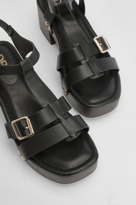 Jasmin Faux Leather Wood Effect Block Heel Platform Sandals - Image 3