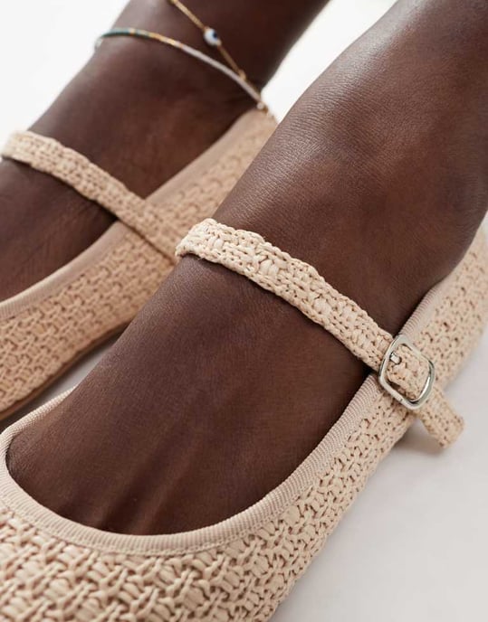 Glamorösa breda mary jane balettlägenheter i raffia - Image 3