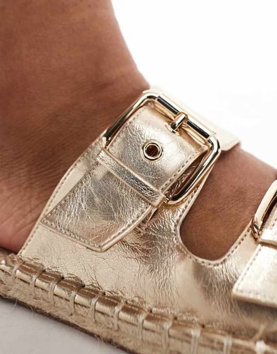 ASOS DESIGN Breda Jada dubbelspänne espadrillo mules i guldmetallic - Image 2