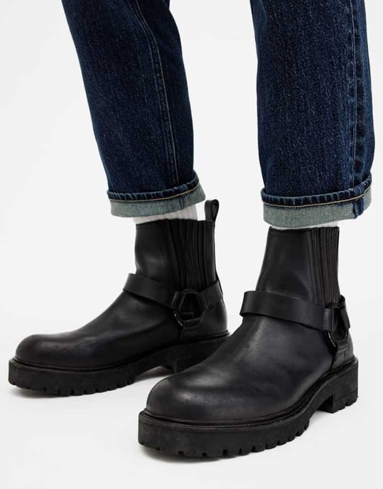 AllSaints hank leather biker boots in black - Image 1