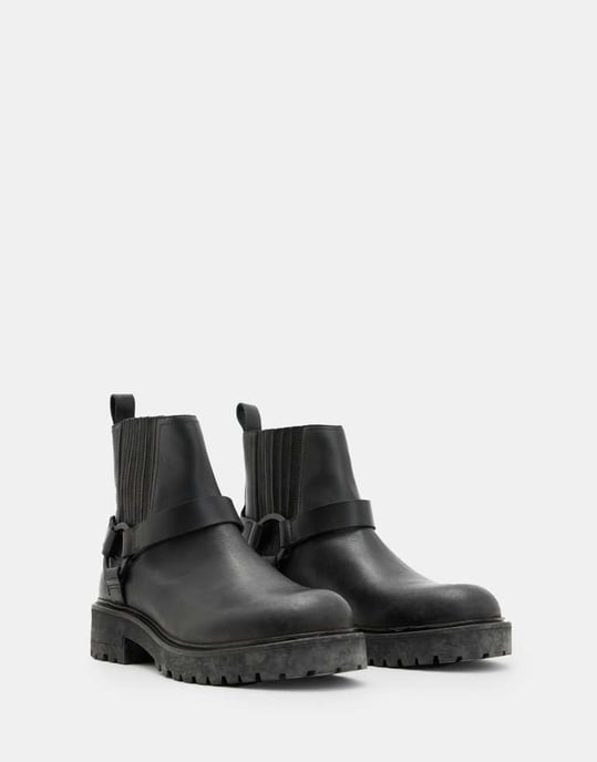 AllSaints hank leather biker boots in black - Image 2