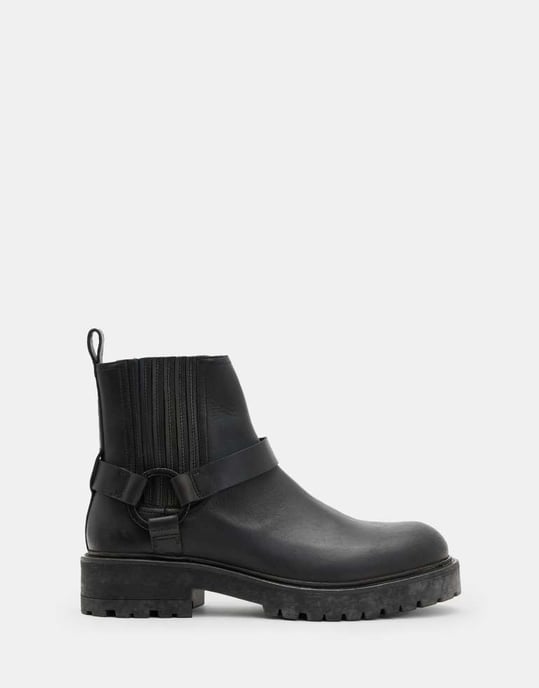 AllSaints hank leather biker boots in black - Image 3