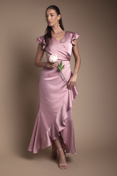 Wrap Front Frill Hem Cap Sleeve Bridesmaid Dress - Image 1